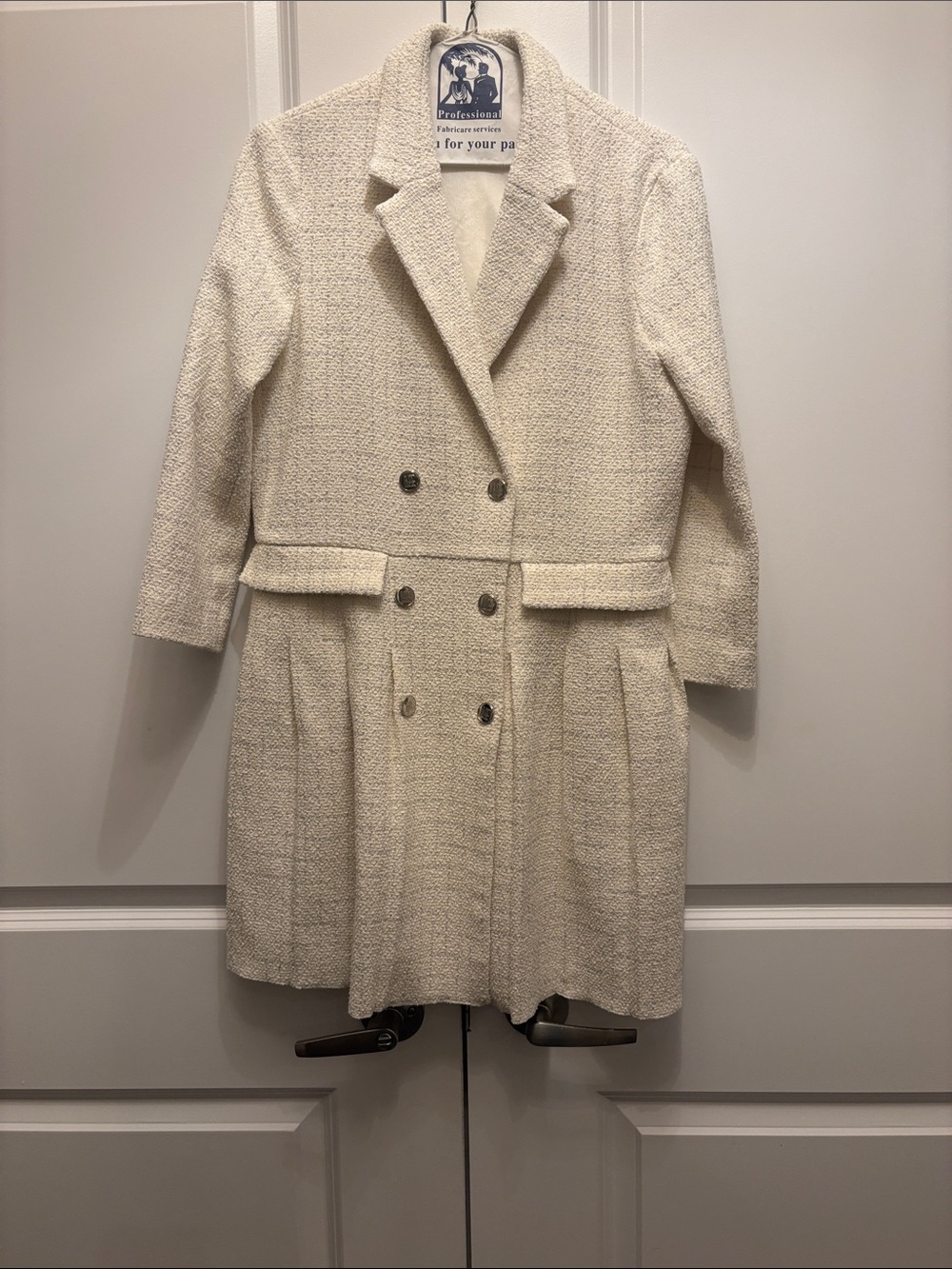 Maje Cream Double-Breasted Textured dress